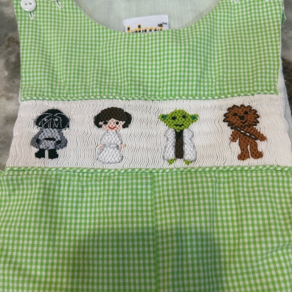 Babeeni smocked Jon Jon Star Wars romper size 12 GUC - Picture 2 of 4
